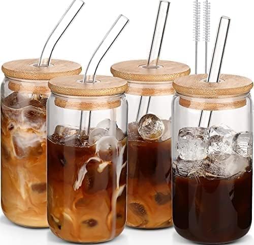 Iced Coffee Cup,Glass Cups with Lids and Straw